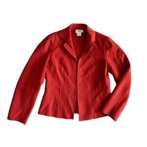 Talbots Womens 100% Wool Open Front Blazer Jacket Size 4 Red Career Classic
